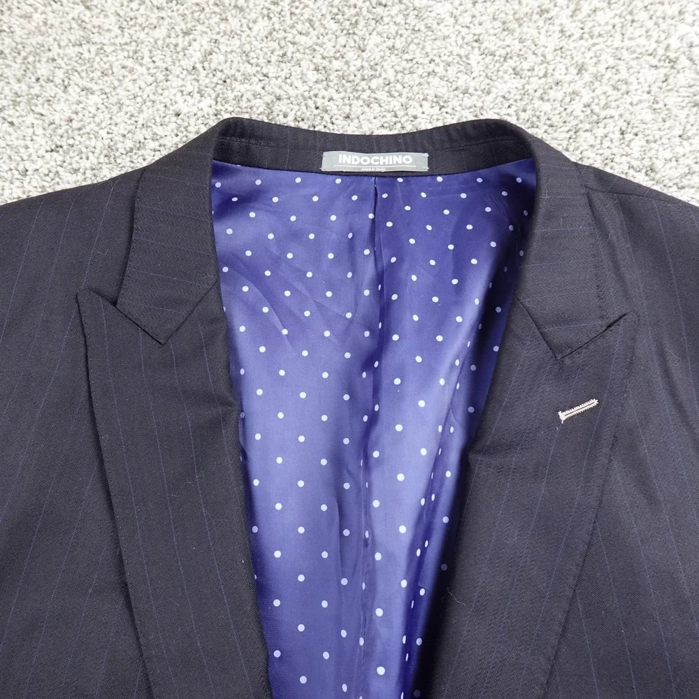 Indochino Blazer Mens 46L Blue Wool Button Suit Jacket Sport Coat‎ Surgeon Cuff